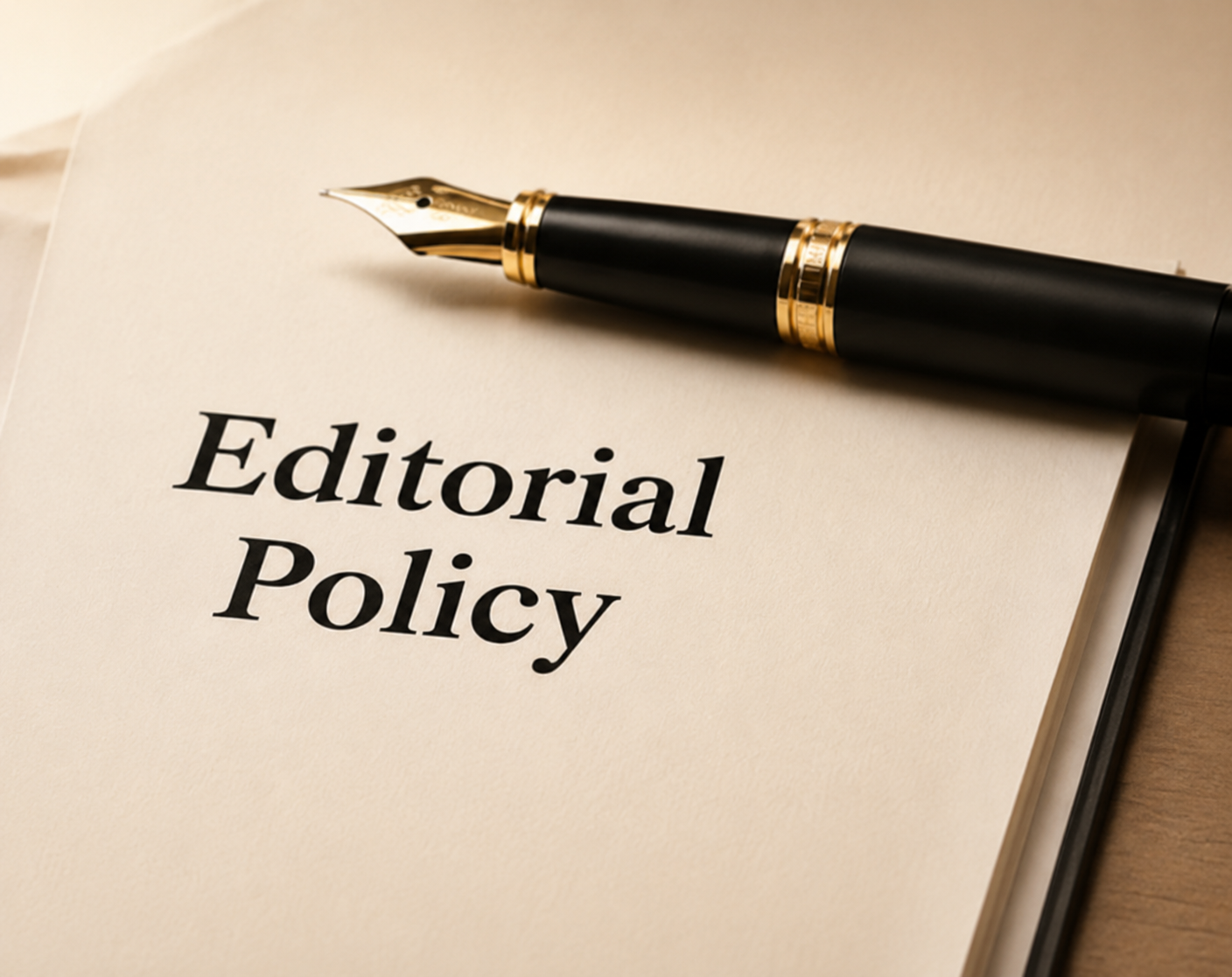Editorial Policy document with fountain pen