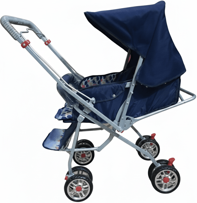 Stylish Blue Baby Stroller with Comfortable Seat, Adjustable Canopy, Strong Handle Stand, Double Safety Wheels and Foldable Design